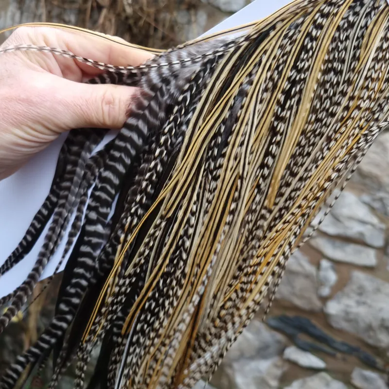 Whiting 1/2 BRONZE Grade Dry Fly Rooster Saddle in Grizzly Variant